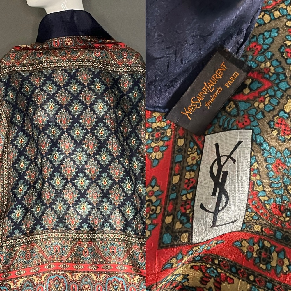 Gorg Vintage Yves Saint Laurent Silk Scarf YSL 34 In Sq Excellent Condition